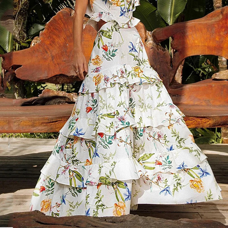 2023 Summer Floral Ruffle Sleeve Maxi Dress
