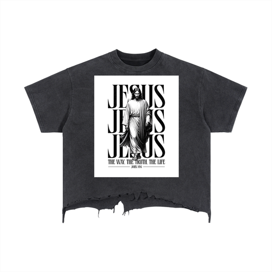 Vintage Wash Boxy Distressed Hem T-Shirt