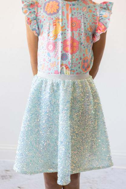 Aqua Sequin Twirl Skort