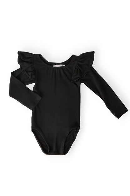 Black L/S Flutter Sleeve Leotard