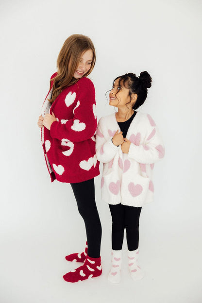 Coconut/Light Pink Heart Cozy Cardigan