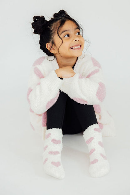 Coconut/Light Pink Heart Cozy Cardigan