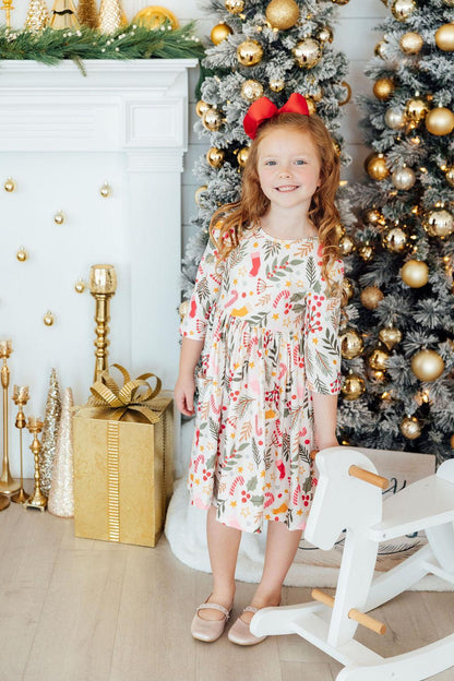 Holly Jolly Christmas 3/4 Sleeve Pocket Twirl Dress
