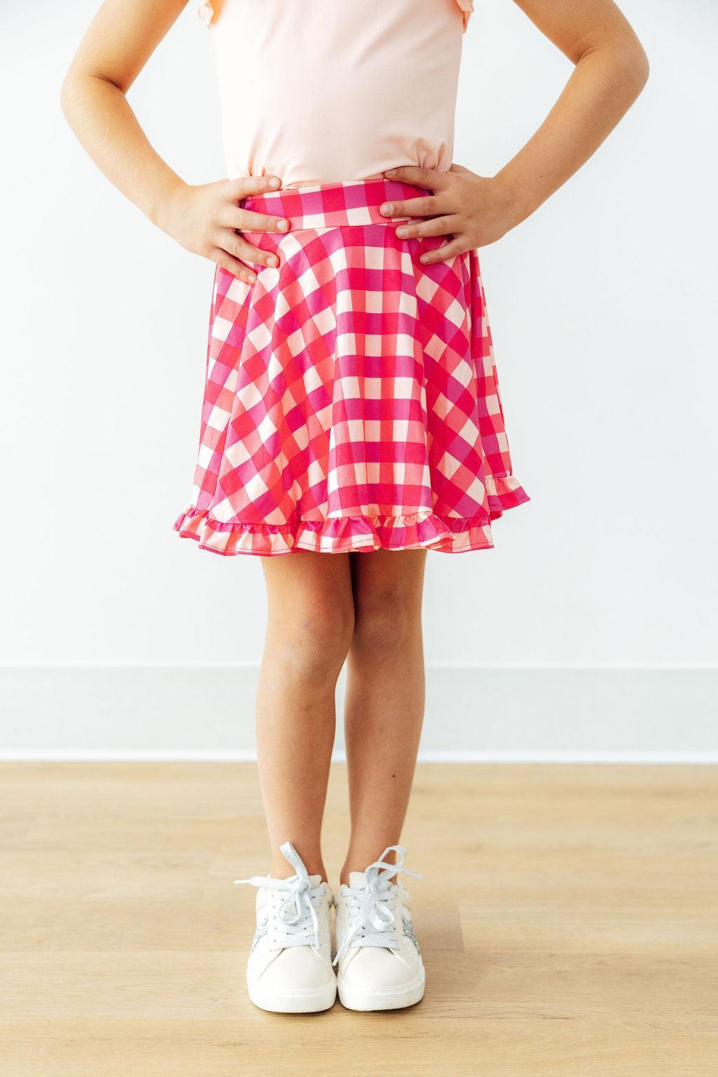 Hot Pink Gingham Ruffle Twirl Skort