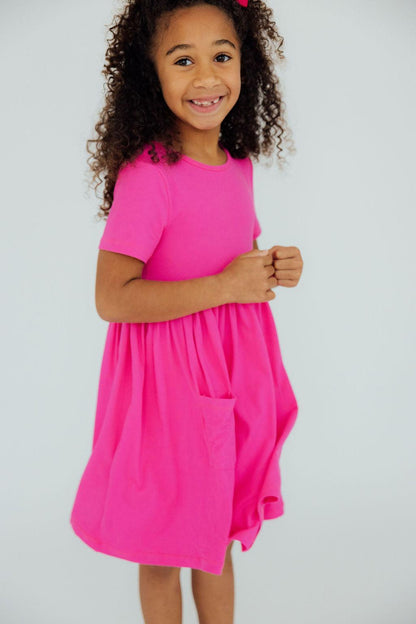 Hot Pink S/S Pocket Twirl Dress