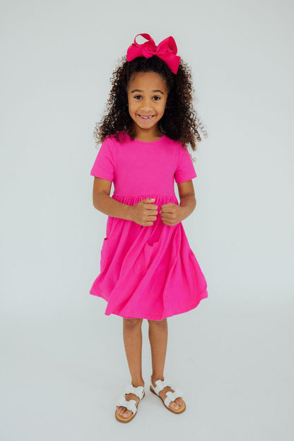 Hot Pink S/S Pocket Twirl Dress
