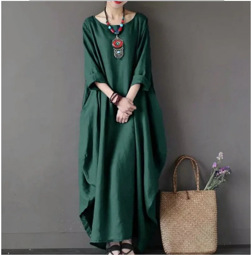 Cotton-Linen Casual Maxi Dress