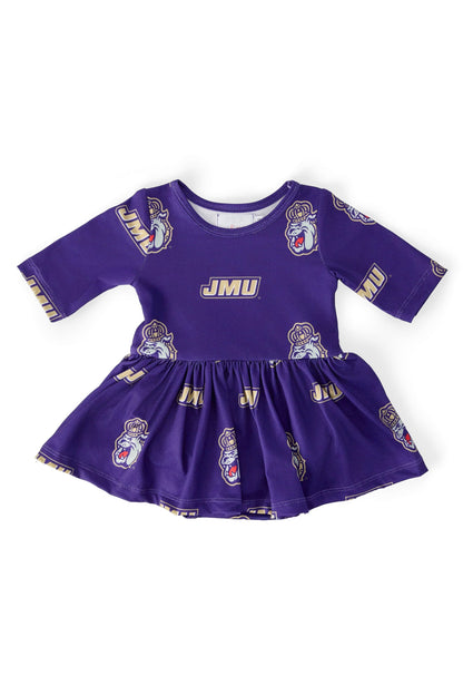 JMU Purple Duke Dog 3/4 Sleeve Twirl Bodysuit