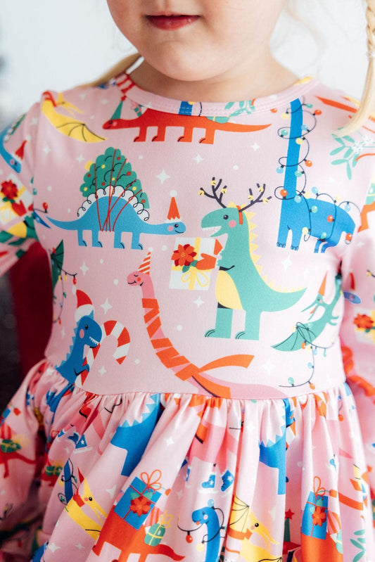 Jingle Saurus L/S Pocket Twirl Dress