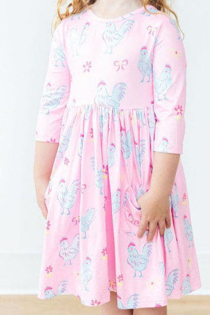 Little Miss Chickie 3/4 Sleeve Pocket Twirl Dress