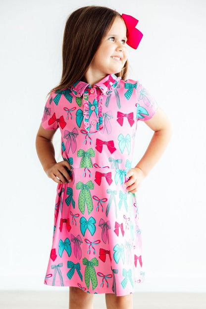 Pink Twirls & Ties S/S Polo Dress