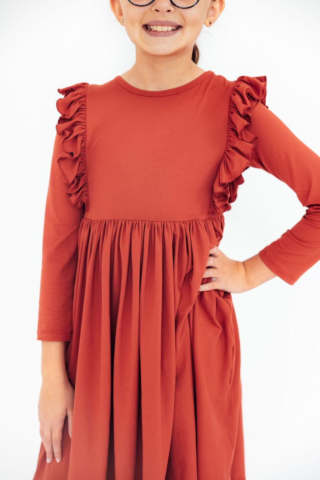 Pumpkin Spice L/S Ruffle Twirl Dress