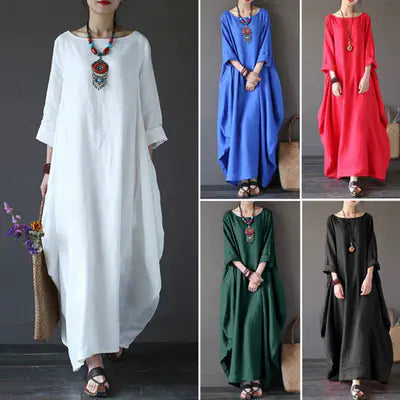 Cotton-Linen Casual Maxi Dress