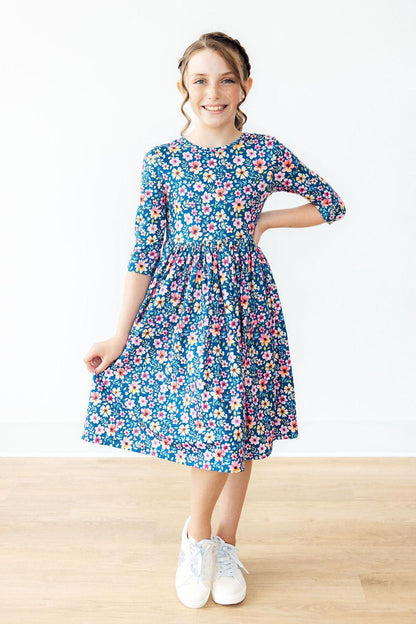 Rainforest Blooms 3/4 Sleeve Pocket Twirl Dress