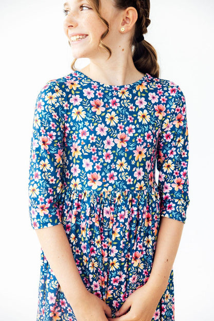 Rainforest Blooms 3/4 Sleeve Pocket Twirl Dress