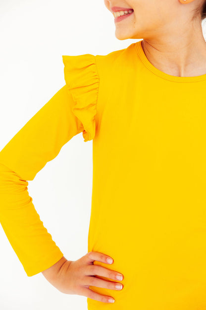 Mustard L/S Ruffle Tee