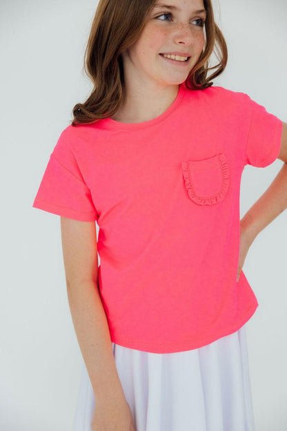 Neon Pink Ruffle Pocket Tee