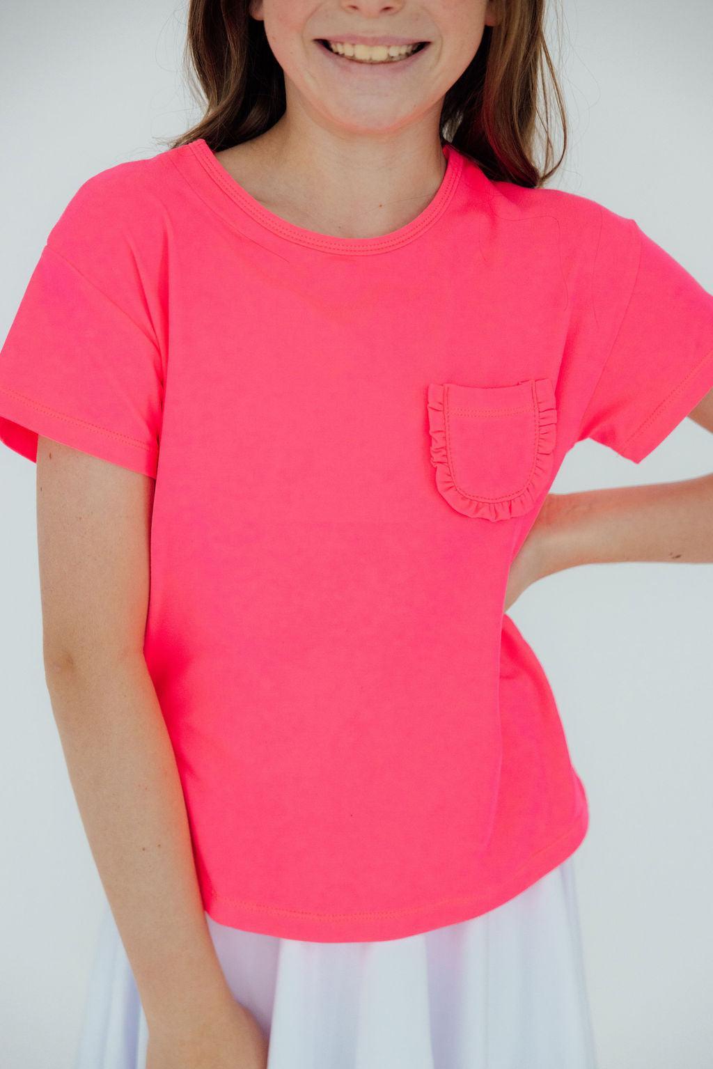 Neon Pink Ruffle Pocket Tee