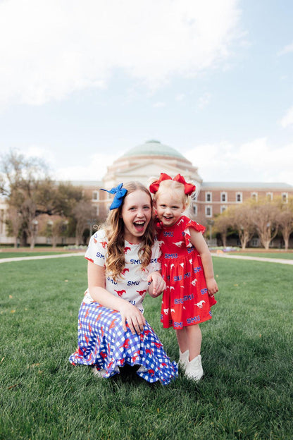 SMU Red Mustang Flutter Twirl Dress