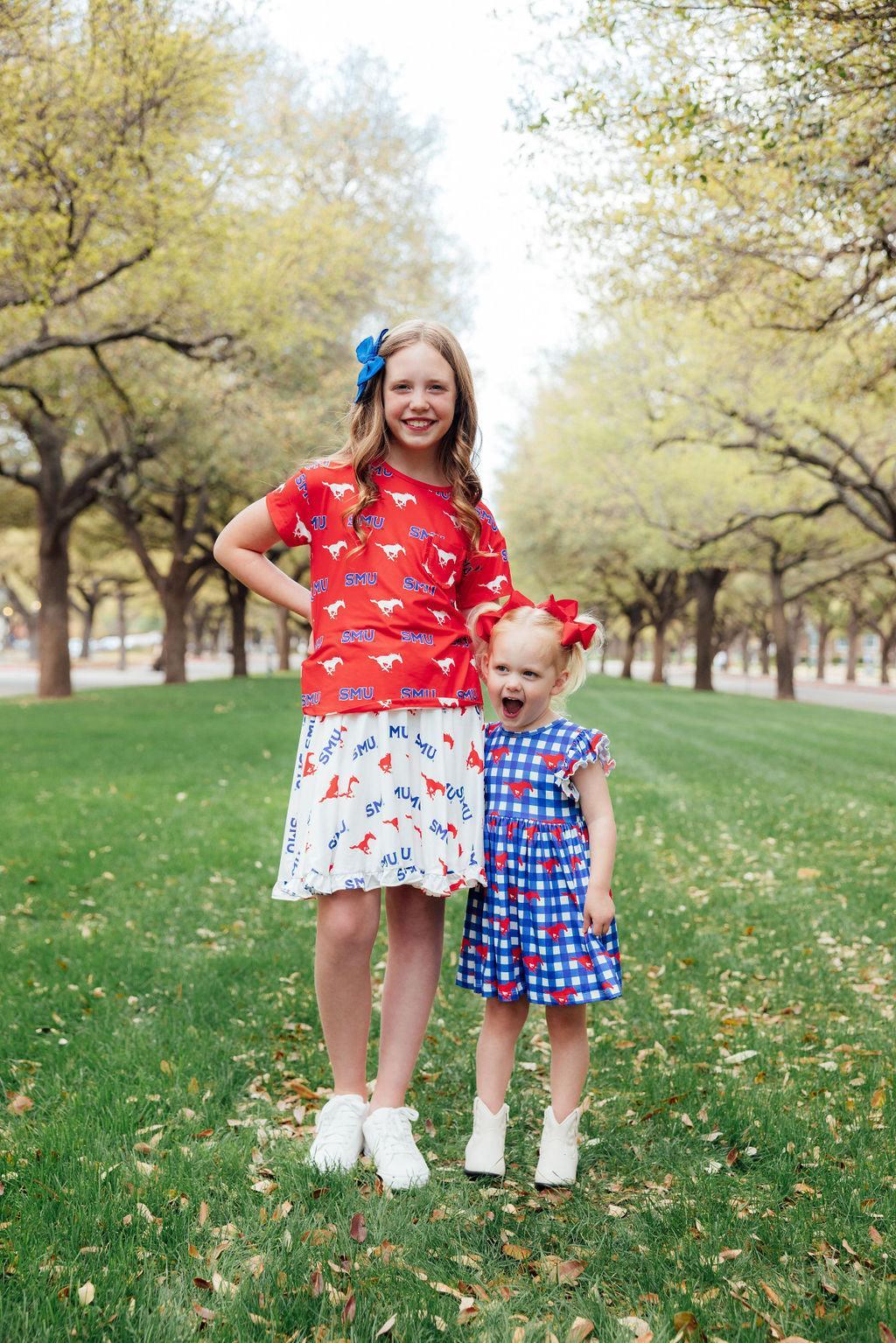 SMU Red Mustang Ruffle Pocket Tee