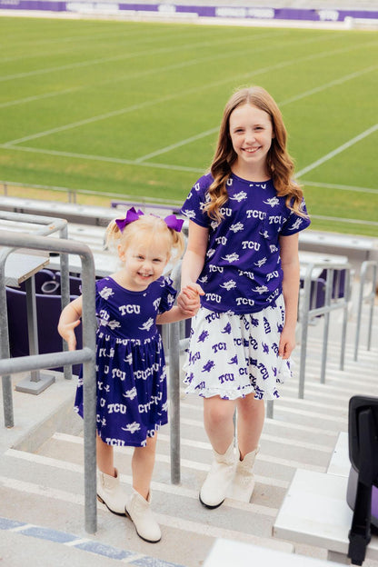 TCU Purple Frog Flutter Twirl Dress