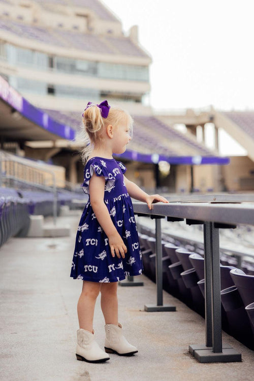 TCU Purple Frog Flutter Twirl Dress