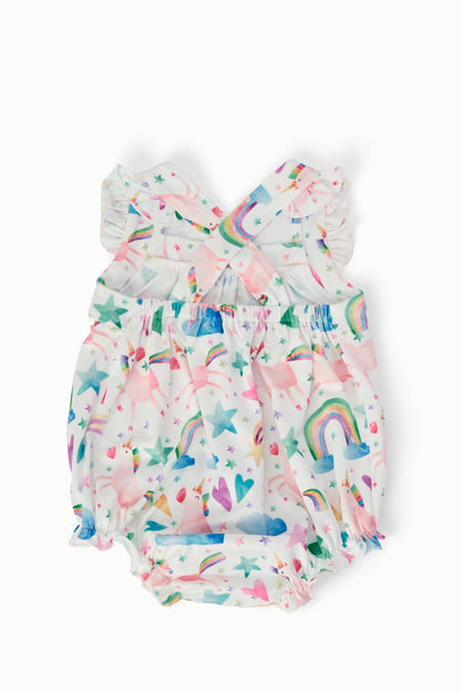 SALE Unicorn Kisses Ruffle Cross Back Romper
