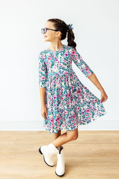 Vivid Garden 3/4 Sleeve Pocket Twirl Dress