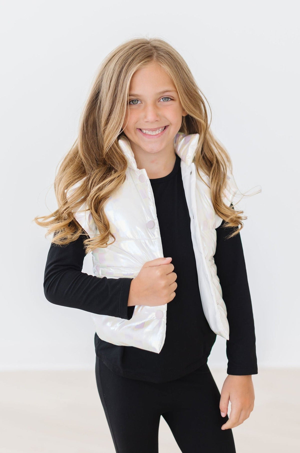 White Checker Puffer Vest