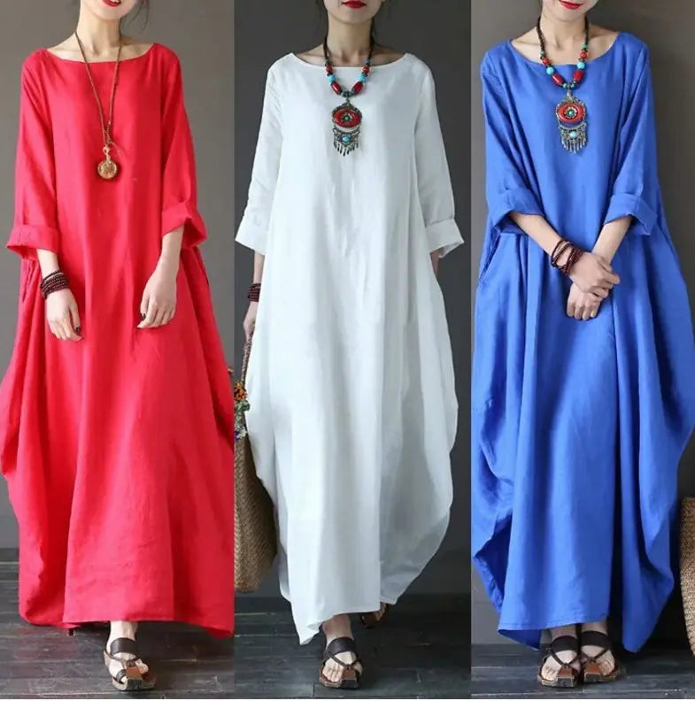 Cotton-Linen Casual Maxi Dress