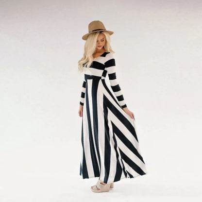 European Style Striped Maxi Dress for Women