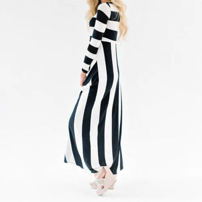 European Style Striped Maxi Dress for Women