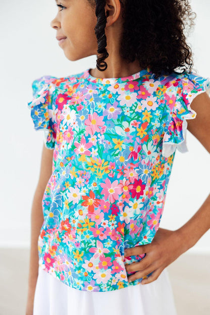 Preppy Floral S/S Ruffle Tee