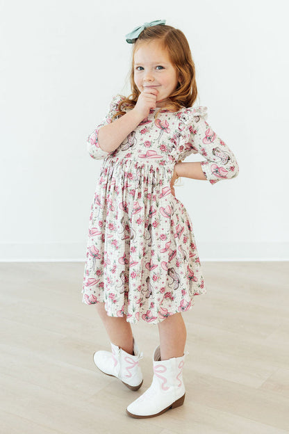 Cowgirl Cutie 3/4 Sleeve Ruffle Twirl Dress
