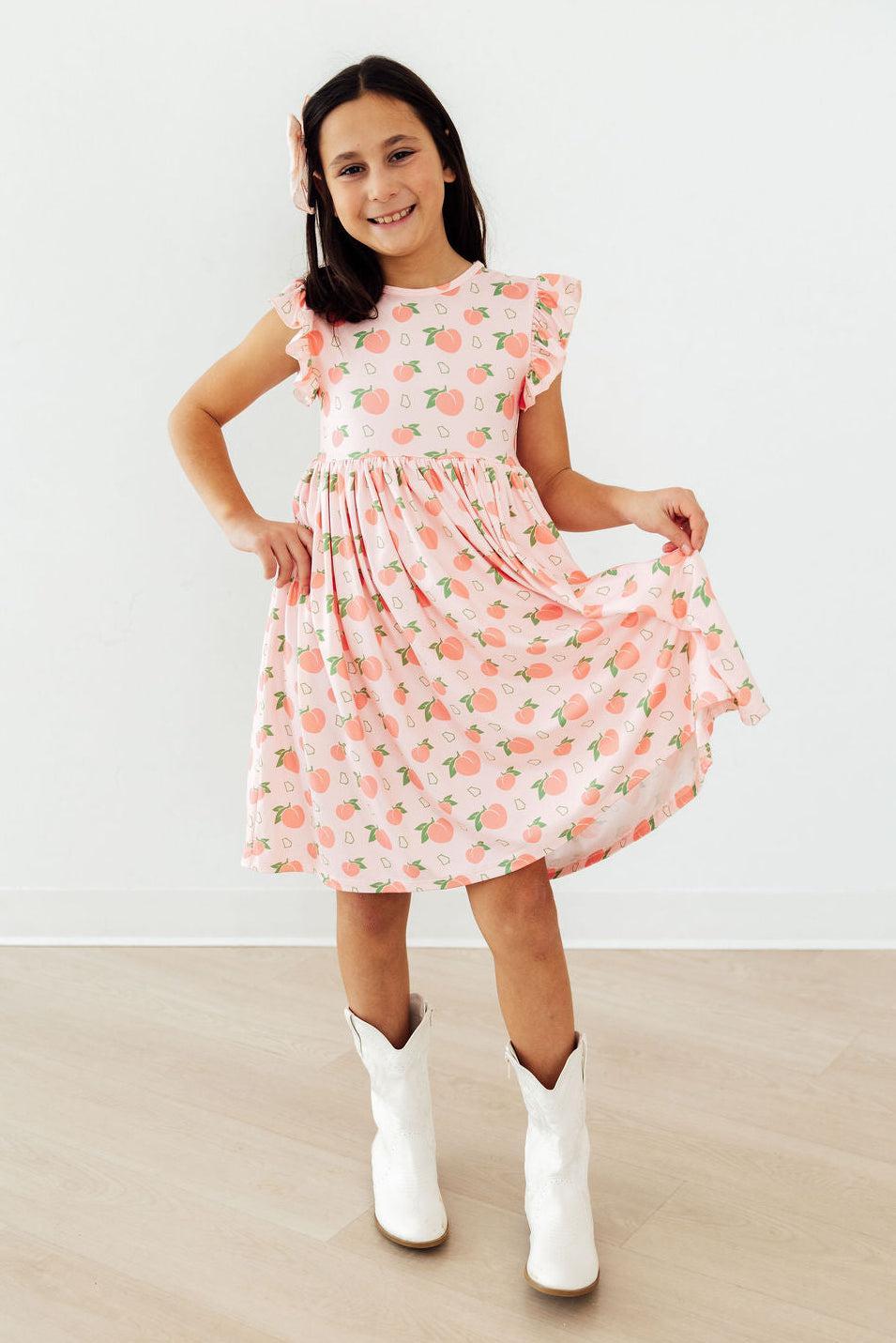 Georgia Peach Flutter Sleeve Twirl Dress